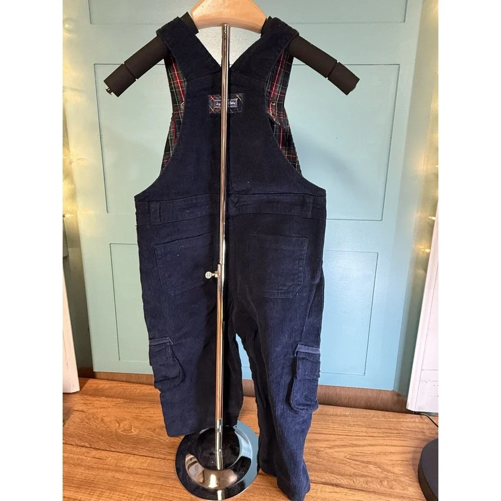 Blue Corduroy Overalls by Jojo Maman Bebe‎ Size 2/3 Years. Tartan Plaid Accents
